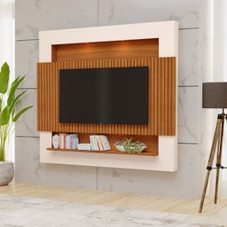 Painel Ripado com Led para Tv até 75" Polegadas Milão Freijo com Off White Luapa - 2 Painel Ripado com Led para Tv até 75" Polegadas Milão Freijo com Off White Luapa - 2