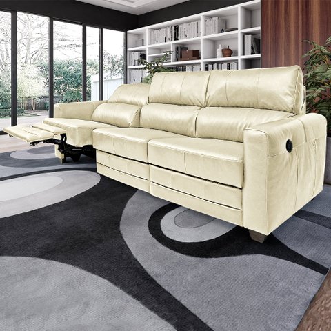 Sofá Sala de Cinema Elétrico Maldivas Reclinável Retrátil 4 Lugares 281cm Couro Off White G40 - Gran