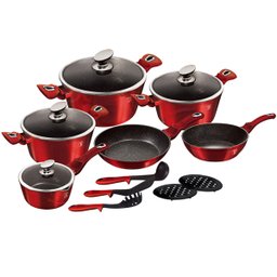 Jogo Panelas e Utensílios 15 Peças Tripla Camada de Mármore Burgundy Berlinger Haus Frigideira Caçar - 6