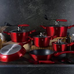 Jogo Panelas e Utensílios 15 Peças Tripla Camada de Mármore Burgundy Berlinger Haus Frigideira Caçar - 5