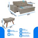 Ver imagem 3 de Sofá 3 Lugares New Itália 2,10m Retrátil, Reclinável, com 2 Puffs Pés Palito, Bege