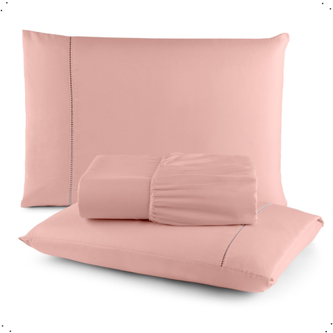 Jogo de Lencol King 400 Fios 3 Peças Cor Rose Micro Percal C Elastico Hotel Luxo