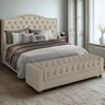 Conjunto Viana Cabeceira Queen 1,60m Puff Baú Bellmont Linho Bege Larbelle Móveis - 5