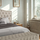 Ver imagem 6 de Conjunto Viana Cabeceira Queen 1,60m Puff Baú Bellmont Linho Bege Larbelle Móveis