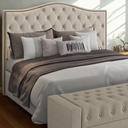 Ver imagem 2 de Conjunto Viana Cabeceira Queen 1,60m Puff Baú Bellmont Linho Bege Larbelle Móveis