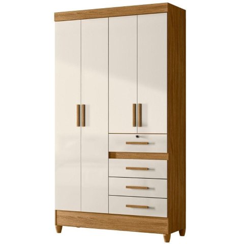 Guarda Roupa Solteiro Sobral 4 Portas Freijó Off White Moval