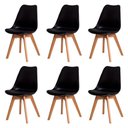 Ver imagem 1 de Kit C/6 Cadeiras Leda – Charles Eames, Saarinen Wood com Almofada Preta
