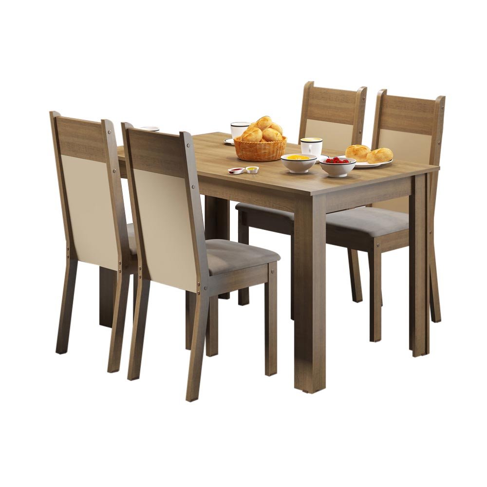 Conjunto Sala de Jantar Havana Madesa Mesa Tampo de Madeira com 4 Cadeiras Rustic/Crema/Pérola Cor:R - 2