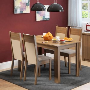 Conjunto Sala de Jantar Havana Madesa Mesa Tampo de Madeira com 4 Cadeiras Rustic/Crema/Pérola Cor:R