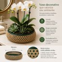 Ver imagem 2 de Vaso Baixo Cachepot Redondo Rústico Design Palhinha Treliça Rattan Sintético Prime 23cm - Mundial Ca