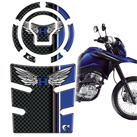 Kit Protetor Tanque Bocal Resinado Bros 25/26 Carbono Azul3