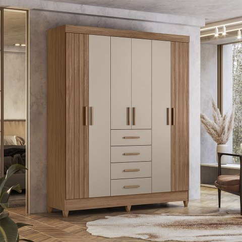 Guarda Roupa Roupeiro Aruba 6 Portas 4 Gavetas Carvalho Fendi Moval