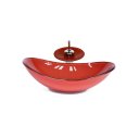 Ver imagem 1 de CUBA DE VIDRO OVAL 47CM VERMELHO FERRARI + VALVULA + TORNEIRA CASCATA