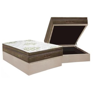 Cama Box Baú Casal: Colchão Molas Ortobom Superpocket Gold Ultra Gel + Base Crc Suede Clean(