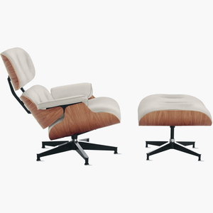 Poltrona com Puff Charles Eames Madeira Freijó Couro Ecológico:branco