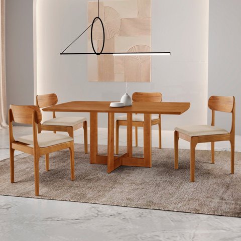 Conjunto de Mesa de Jantar 120cm com 4 Cadeiras Bellini Imbuia e Linho