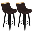 Ver imagem 1 de Kit 02 Banqueta Alta C/ Encosto Lith Para Cozinha Bar Balcão Bistrô Pé Palito Preto Suede Marrom - A