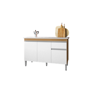 120cm Balcão Gabinete Cozinha Tatiane Amendoa/branco sem Tampo Ajl