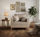 Ver imagem 1 de Poltrona Beny Decorativa com 2 Almofadas Linho Bege Base em Madeira Maciça