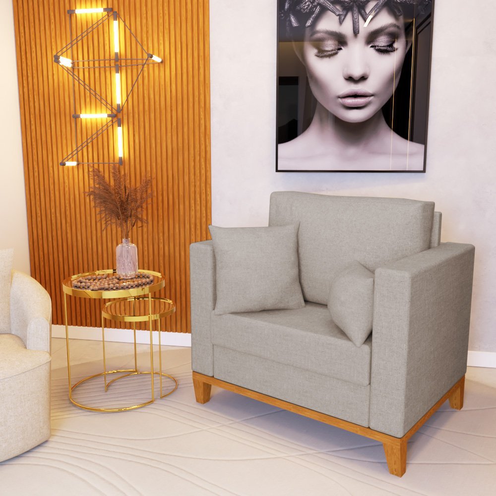 Poltrona Beny Decorativa com 2 Almofadas Linho Bege Base em Madeira Maciça é boa?