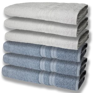 6 Toalhas Grande Super Felpudas e Grossa Algodão 80x150 Azul+Branca