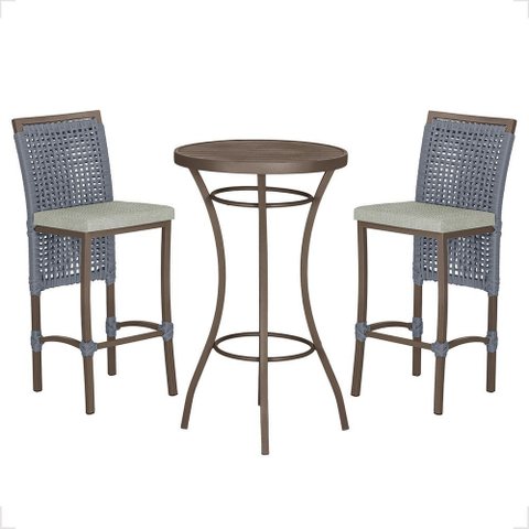 Mesa Bistrô com 2 Banquetas Roma Marrom Corda Náutica Estofado 3 Trama Original