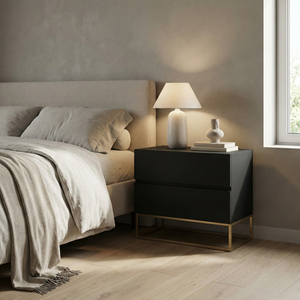 Mesa de Cabeceira Eros 60cm Base Dourado Mdf/mdp Mesinha Apoio Quarto Escritório Moderno:preto