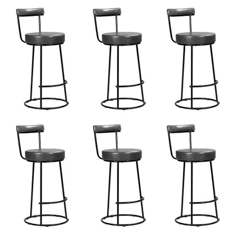 Banqueta Alta Cozinha 70cm Encosto Industrial Aço Kit 6 Ziria Pu Preto S02 - D’Rossi
