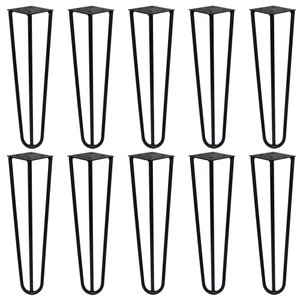 Kit 10 Pés de Metal 30 CM Hairpin Legs Mesa de Canto Rack e Puffs Preto