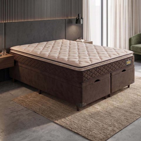 Cama Box Baú Casal Queen Colchão Espuma D33 Pillow Top Millenium Hellen