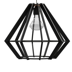 Luminária Teto tipo Pendente LAMPEÃO MDF - Completa - Cor: Preta