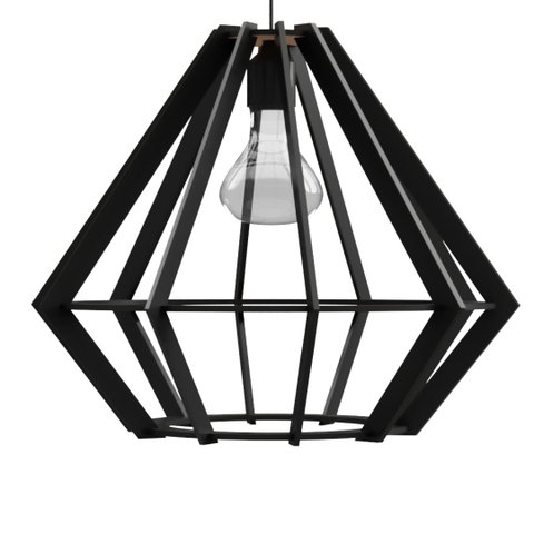 Luminária Teto tipo Pendente LAMPEÃO MDF - Completa - Cor: Preta