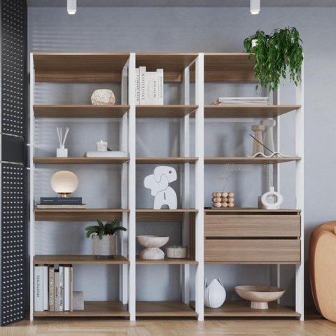 Guarda-Roupa Closet Modulado com 2 Gavetas 160cm Multimóveis Crpro-CLO008 Branco/Madeirado