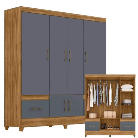 Guarda Roupa Casal 6 Portas 2 Gavetas Ms912 Moval - Freijó/Cinza