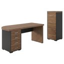 Ver imagem 1 de Mesa Escritorio 4 Gavetas 180x80 cm e Armario Arquivo 132x47 cm 4 Gavetas Nogal Preto Artany