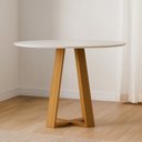 Ver imagem 1 de Mesa de Sala de Jantar Tampo Redondo com Vidro 117cm Vitória Marrom/Ype/Off White