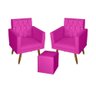 Kit 2 Poltronas Thais Capitonê Strass Com Rodapé e 1 Puff Quadrado Suede Pink - Móveis Mafer - 1