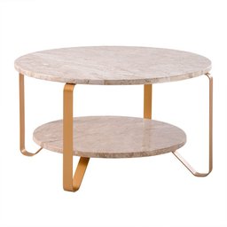 Mesa de Centro Alça 75cm Aço Dourado/Mármore Travertino Polido - Gran Belo - 1