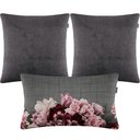Ver imagem 1 de Kit 3 Almofadas Composê Veludo Liso Cinza e Amor Perfeito Sua Casa Decor Kit 3 Almofadas Composê Vel