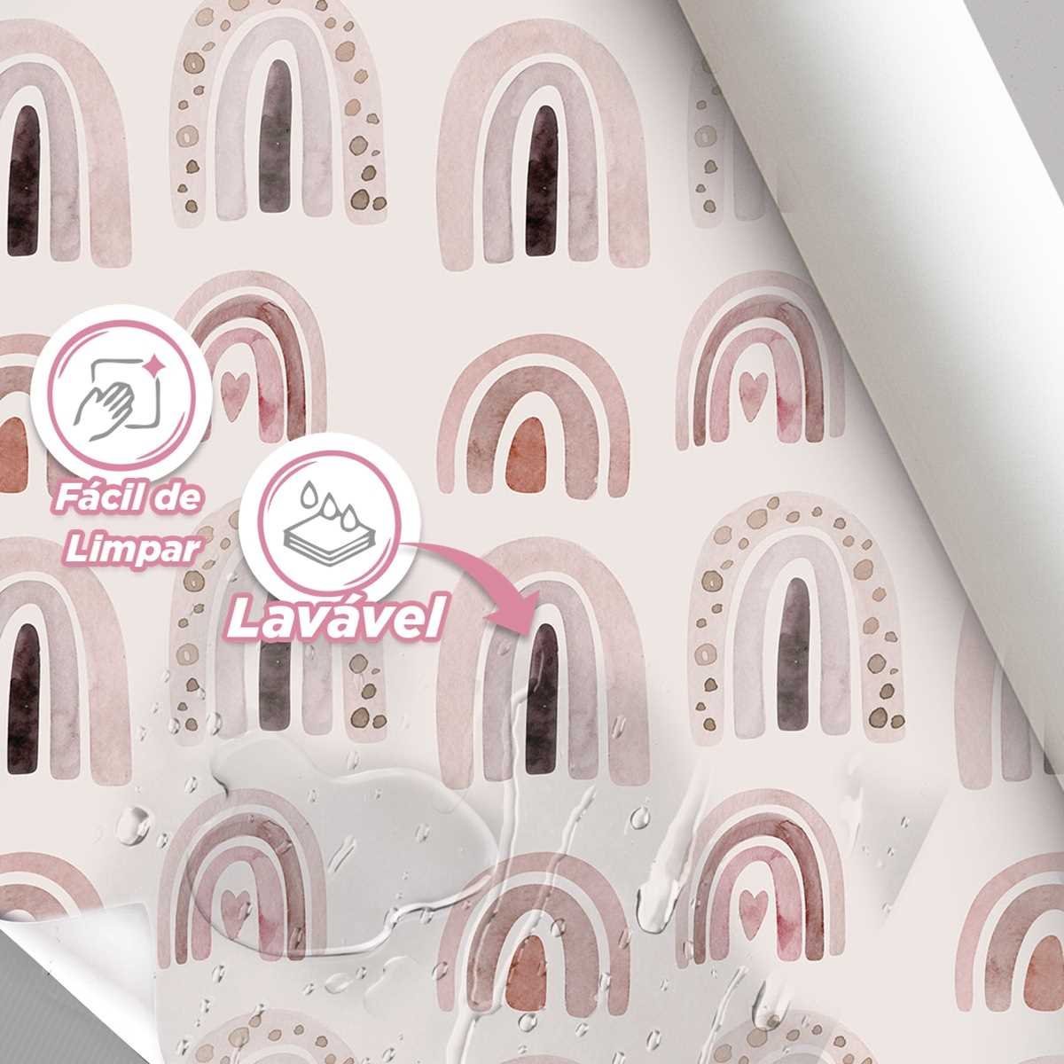 Papel de Parede Auto Adesivo Infantil Aquarela Arco-iris Rosa Decorativo Quarto Sala 12m - 3