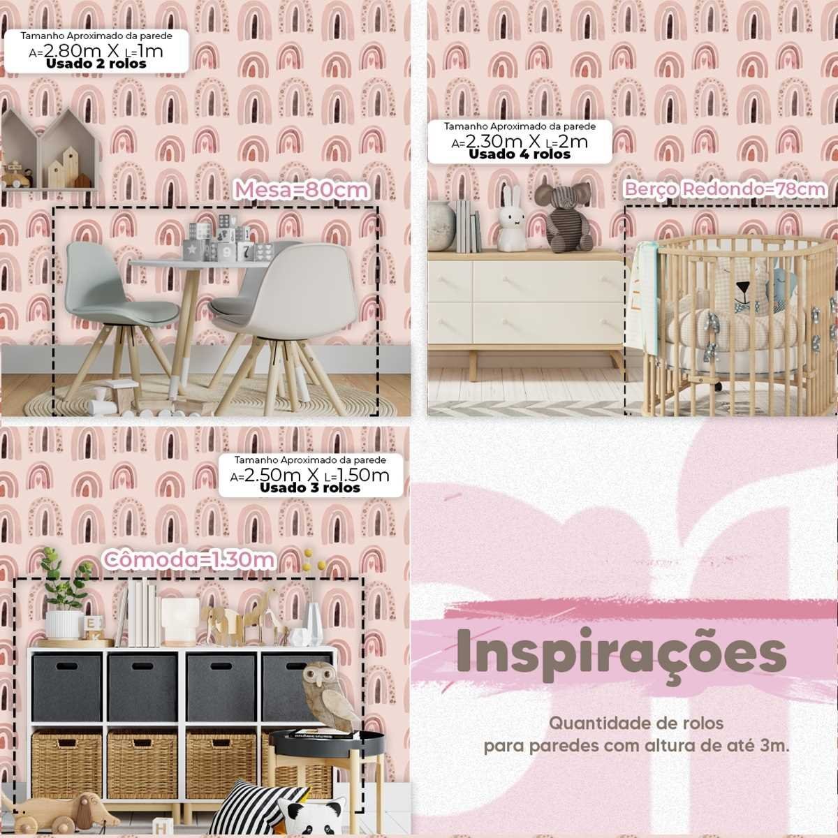 Papel de Parede Auto Adesivo Infantil Aquarela Arco-iris Rosa Decorativo Quarto Sala 12m - 4