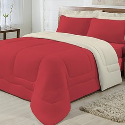 Kit 5 Peças Edredom Casal King Vermelho com Palha - 1