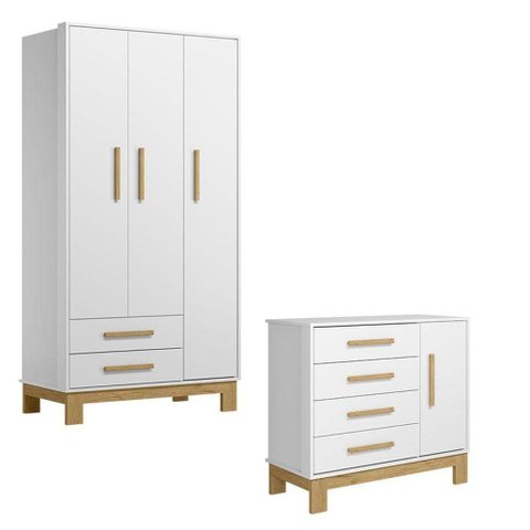 Guarda Roupa 4340 e Cômoda 4355 Q Encanto Slim Branco Acetinado - Qmovi