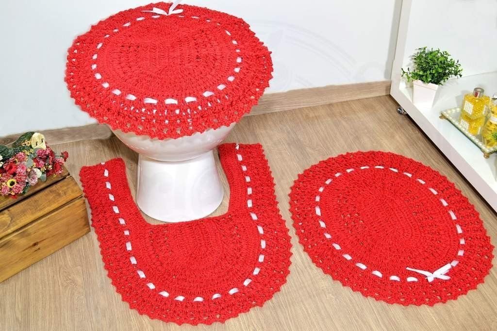 Jogo de Banheiro em Crochê - Vermelho Paixão Arte & Tear - 1