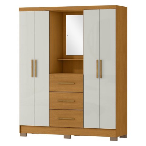 Guarda Roupa Capella 4 Portas 3 Gavetas Marrom/Cinamomo/Off White