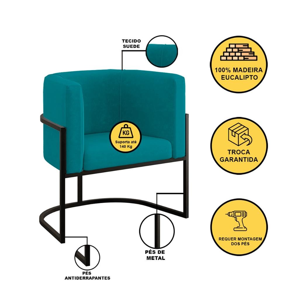 Kit Sofá 2 Lugares + 2 Poltronas para Recepção – Balaqui Cor:azul Turquesa - 7