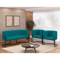 Kit Sofá 2 Lugares + 2 Poltronas para Recepção – Balaqui Cor:azul Turquesa - 2