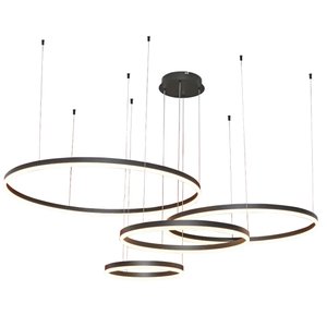 Pendente 4aros 40x60x80x100cm 175w 3k Aluminio Preto Sindora