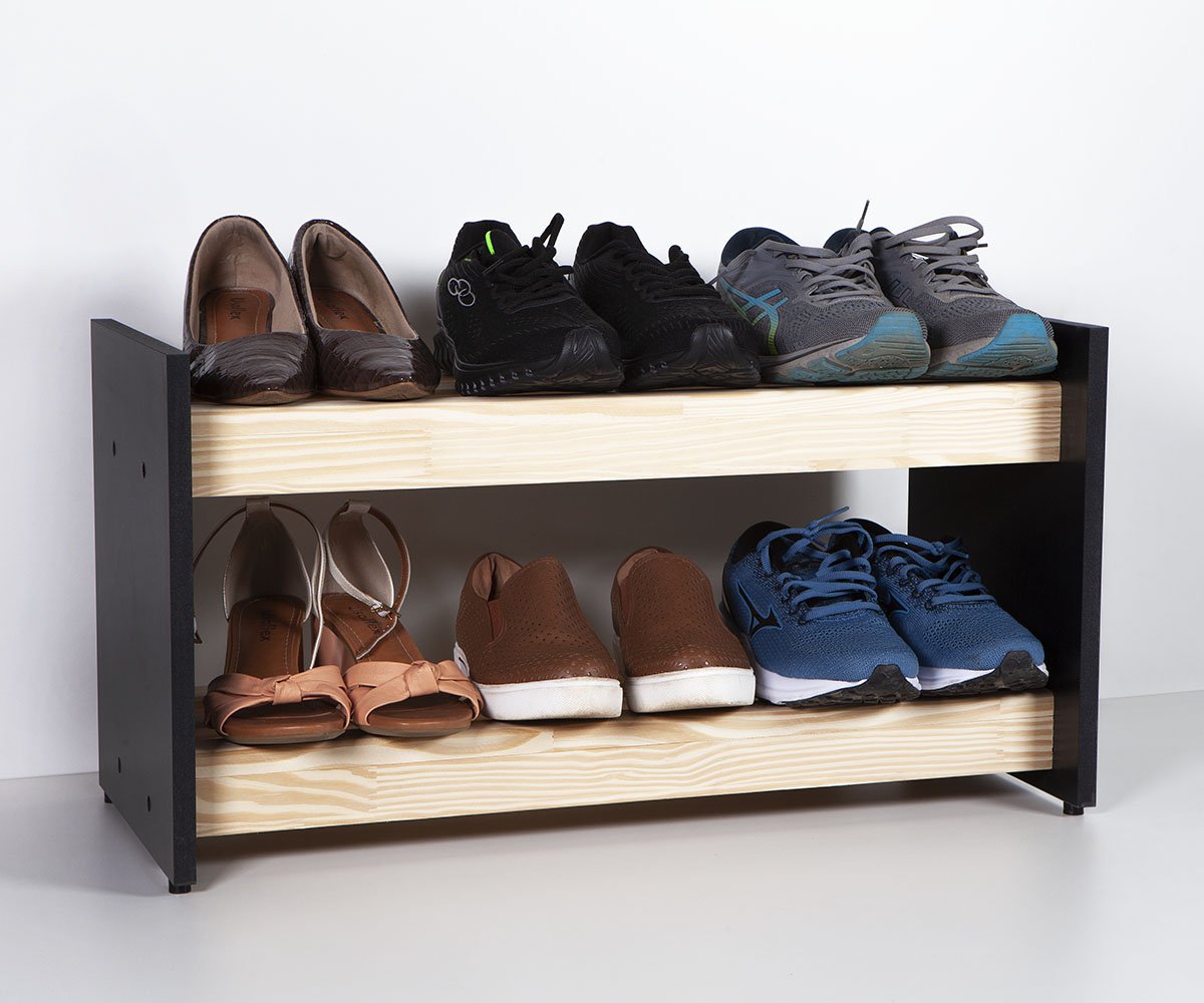 Kit Sapateira Pinus e MDF Preto com Arara Organizador Roupas - 4