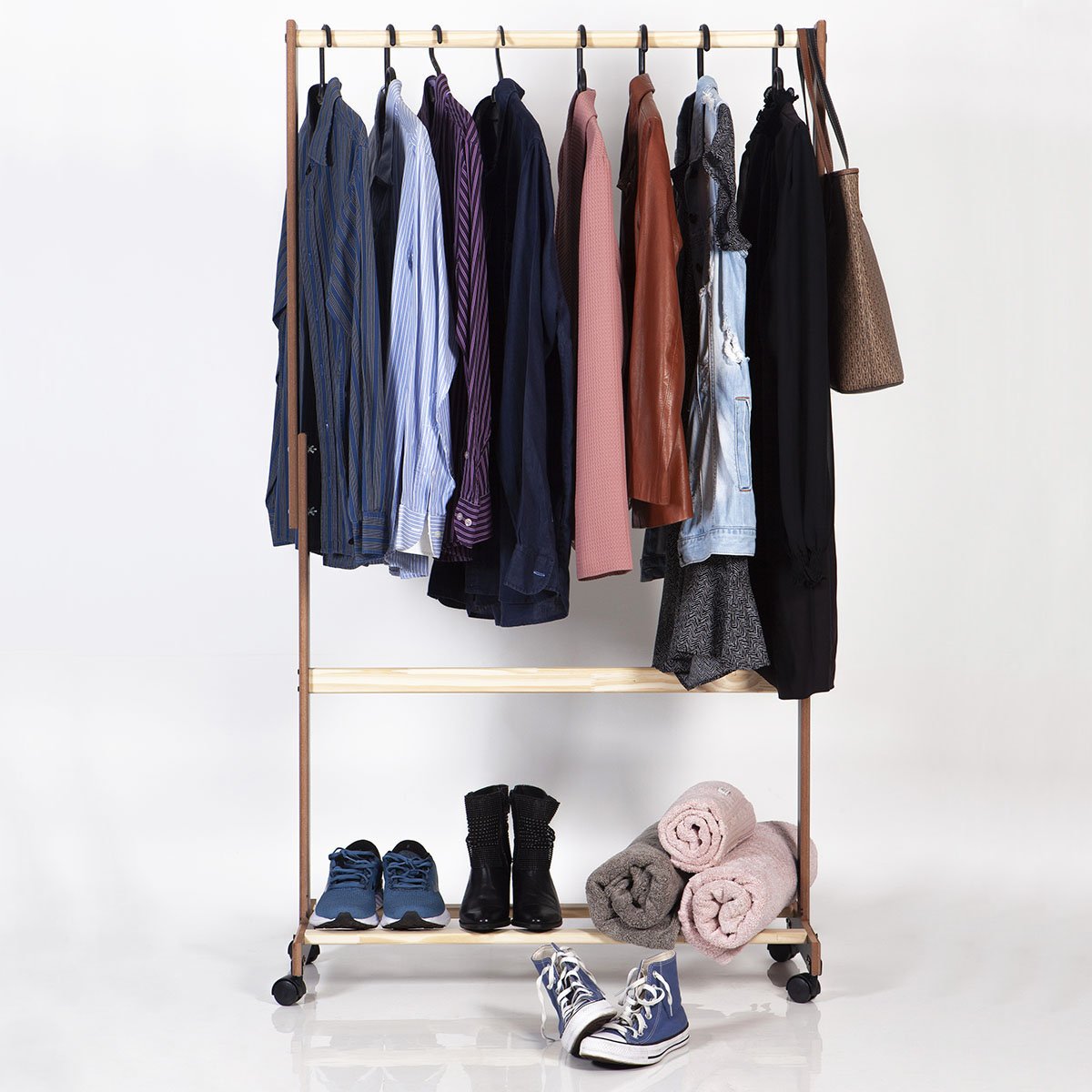 Kit Sapateira Pinus e MDF Preto com Arara Organizador Roupas - 7